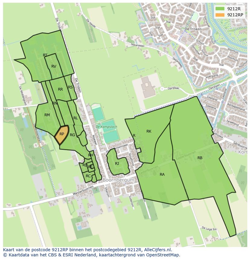 Afbeelding van het postcodegebied 9212 RP op de kaart.