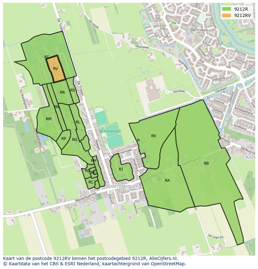 Afbeelding van het postcodegebied 9212 RV op de kaart.