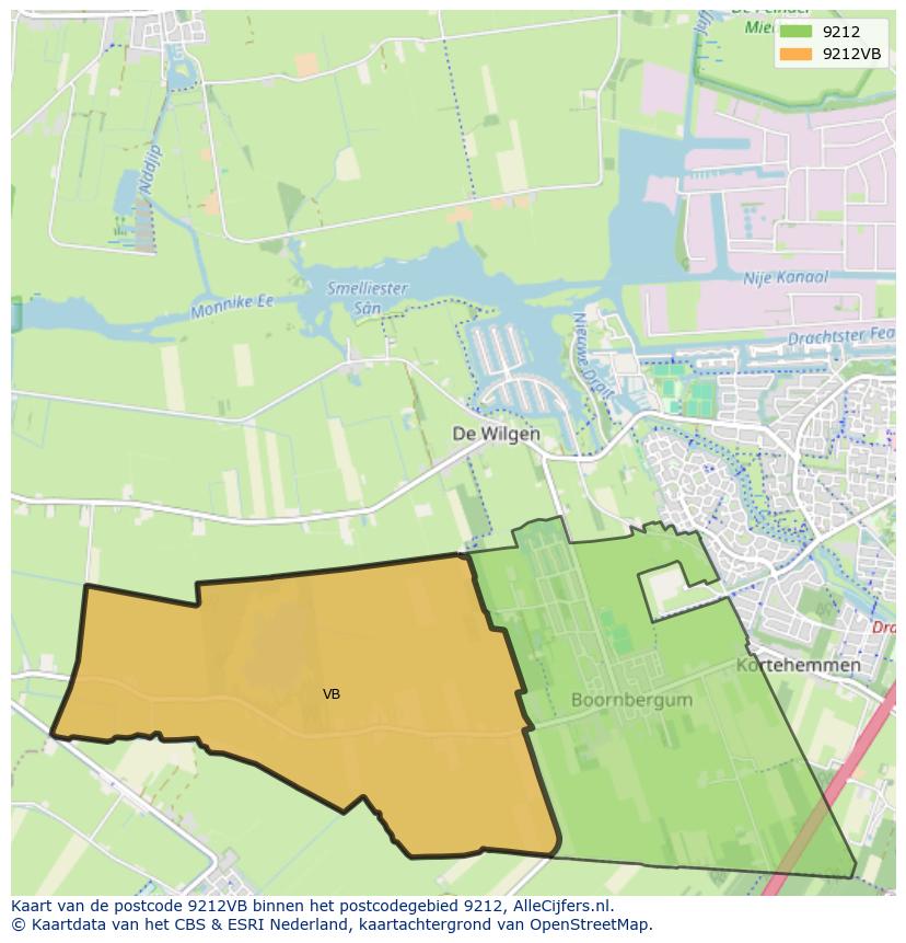 Afbeelding van het postcodegebied 9212 VB op de kaart.