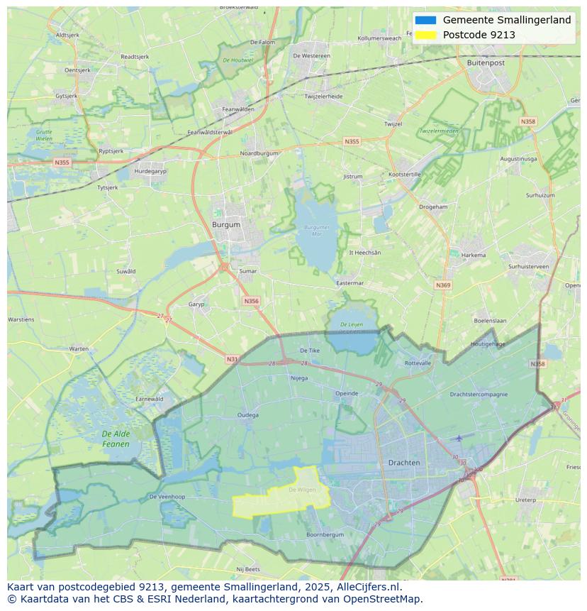 Afbeelding van het postcodegebied 9213 op de kaart.