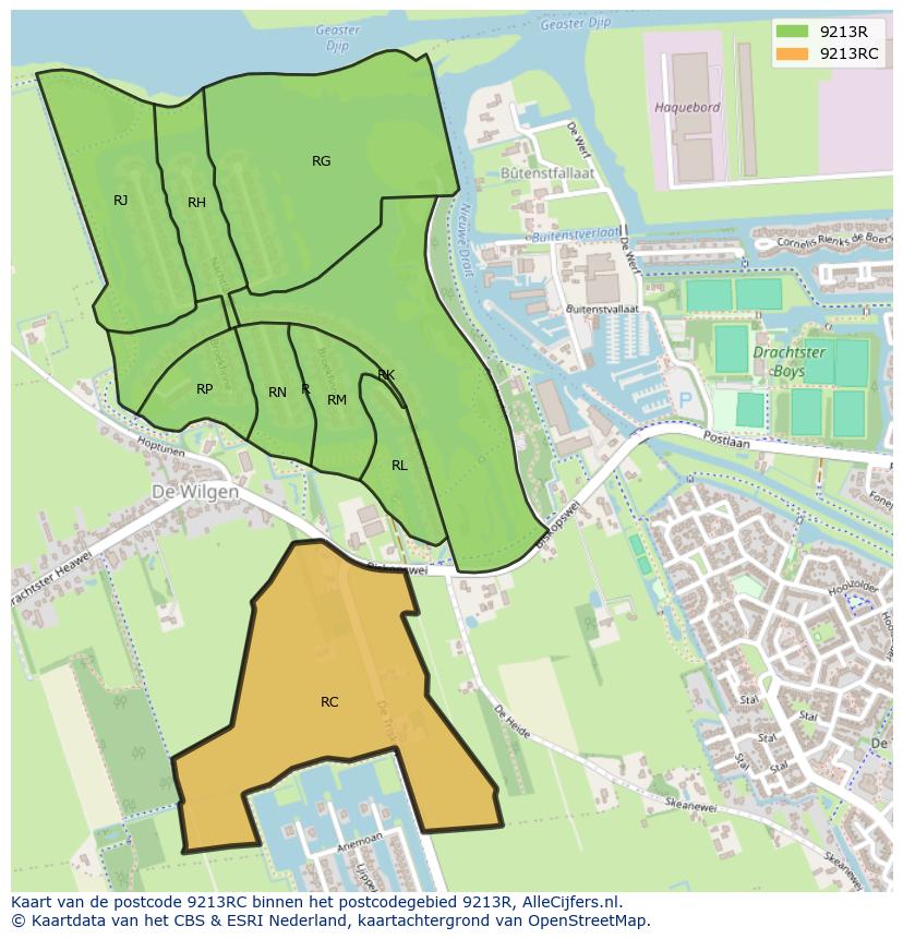 Afbeelding van het postcodegebied 9213 RC op de kaart.