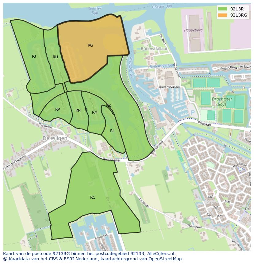 Afbeelding van het postcodegebied 9213 RG op de kaart.