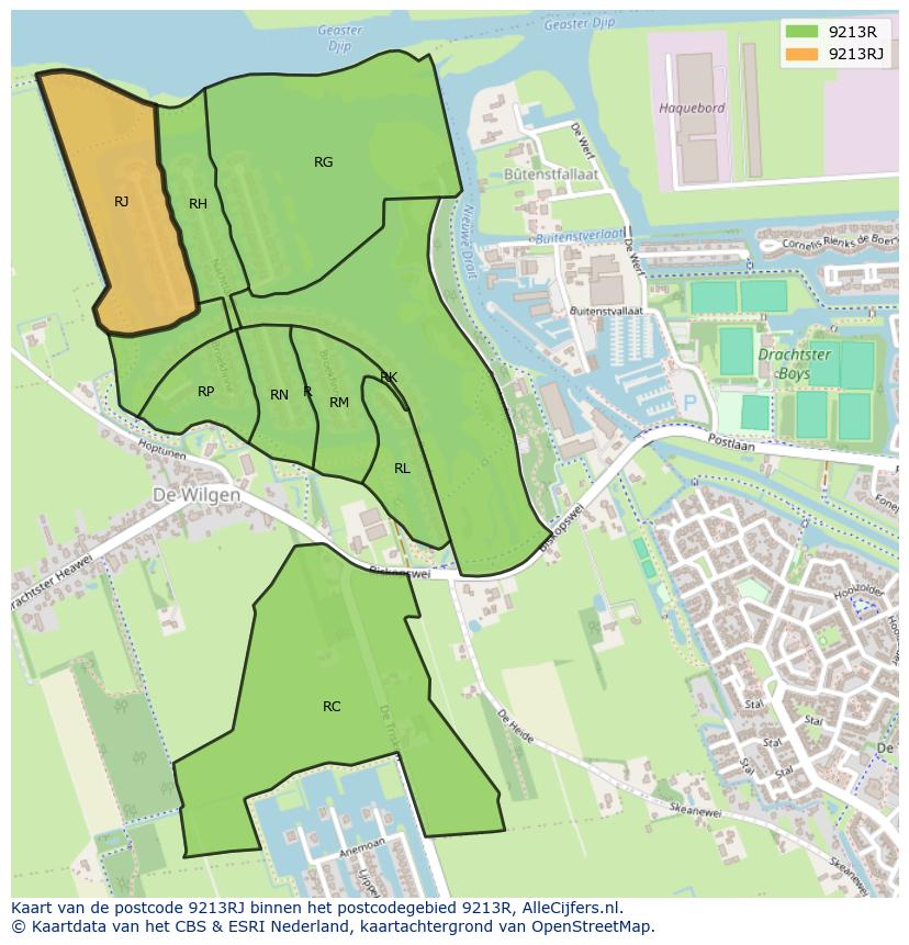 Afbeelding van het postcodegebied 9213 RJ op de kaart.