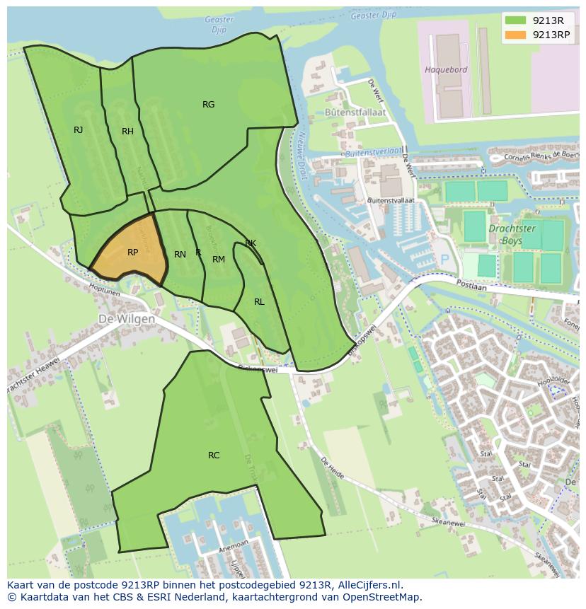 Afbeelding van het postcodegebied 9213 RP op de kaart.
