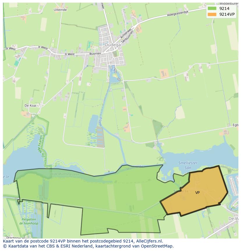 Afbeelding van het postcodegebied 9214 VP op de kaart.