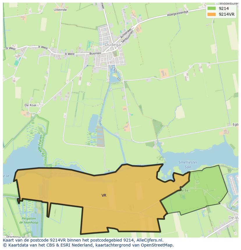 Afbeelding van het postcodegebied 9214 VR op de kaart.