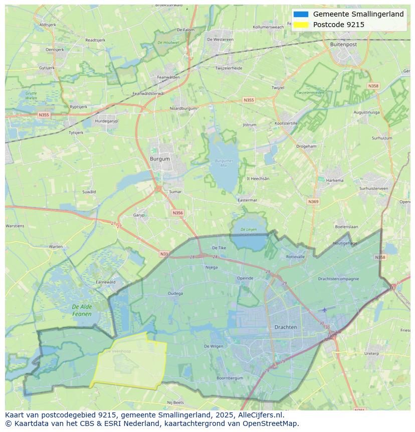 Afbeelding van het postcodegebied 9215 op de kaart.