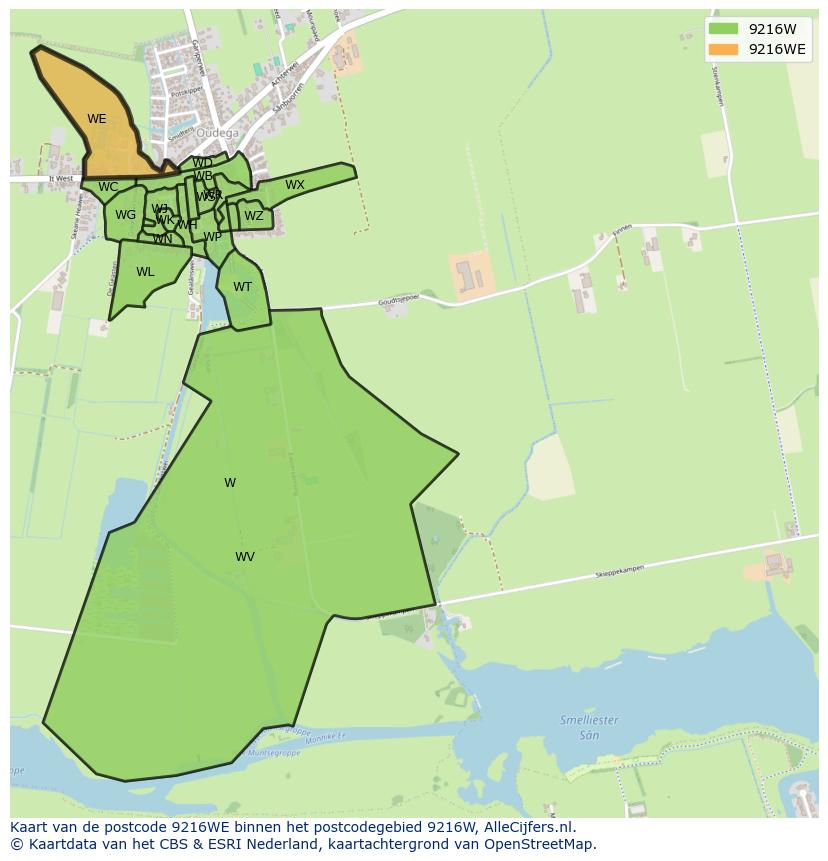 Afbeelding van het postcodegebied 9216 WE op de kaart.