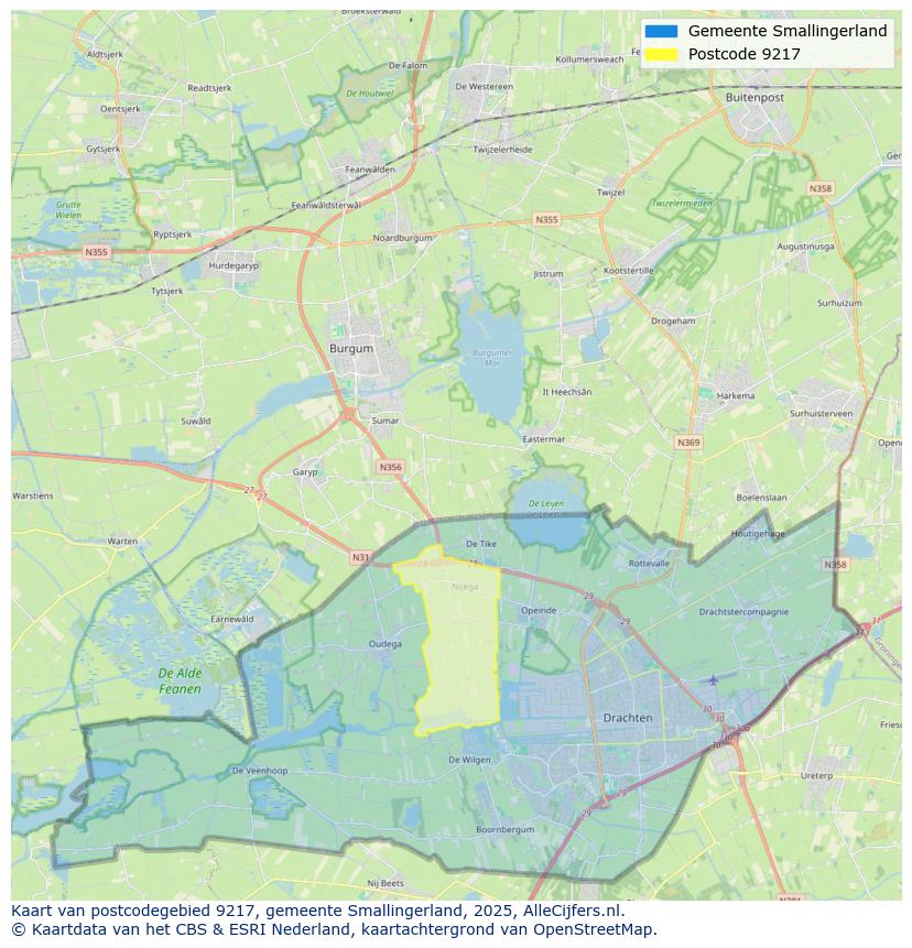Afbeelding van het postcodegebied 9217 op de kaart.