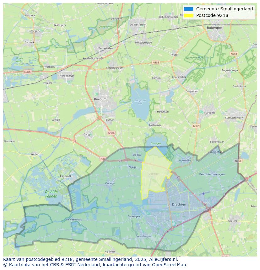 Afbeelding van het postcodegebied 9218 op de kaart.
