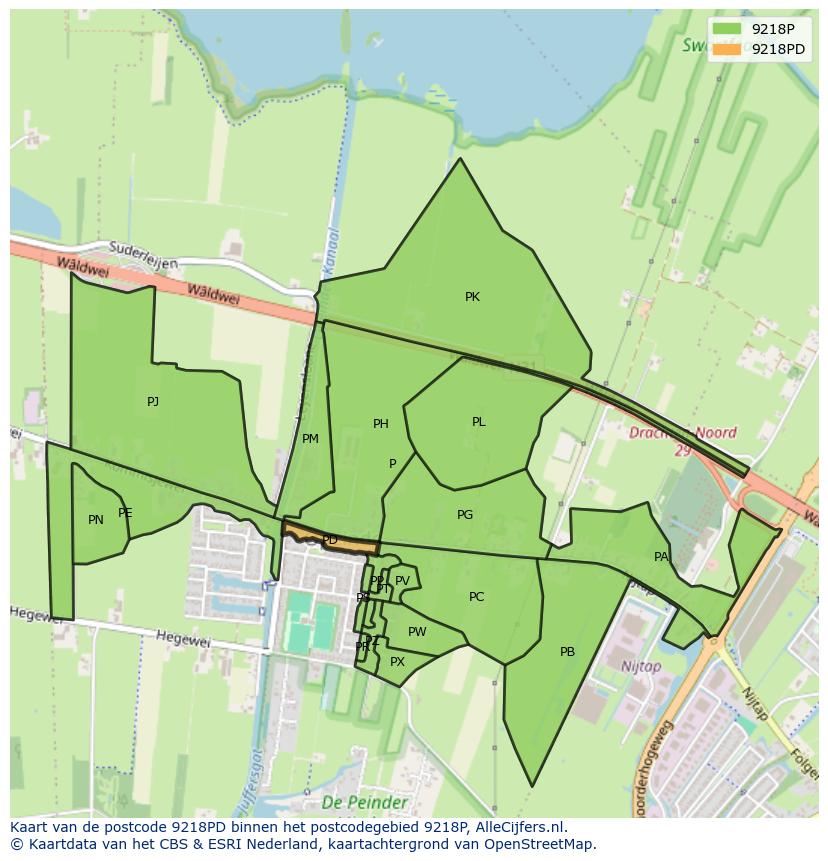 Afbeelding van het postcodegebied 9218 PD op de kaart.
