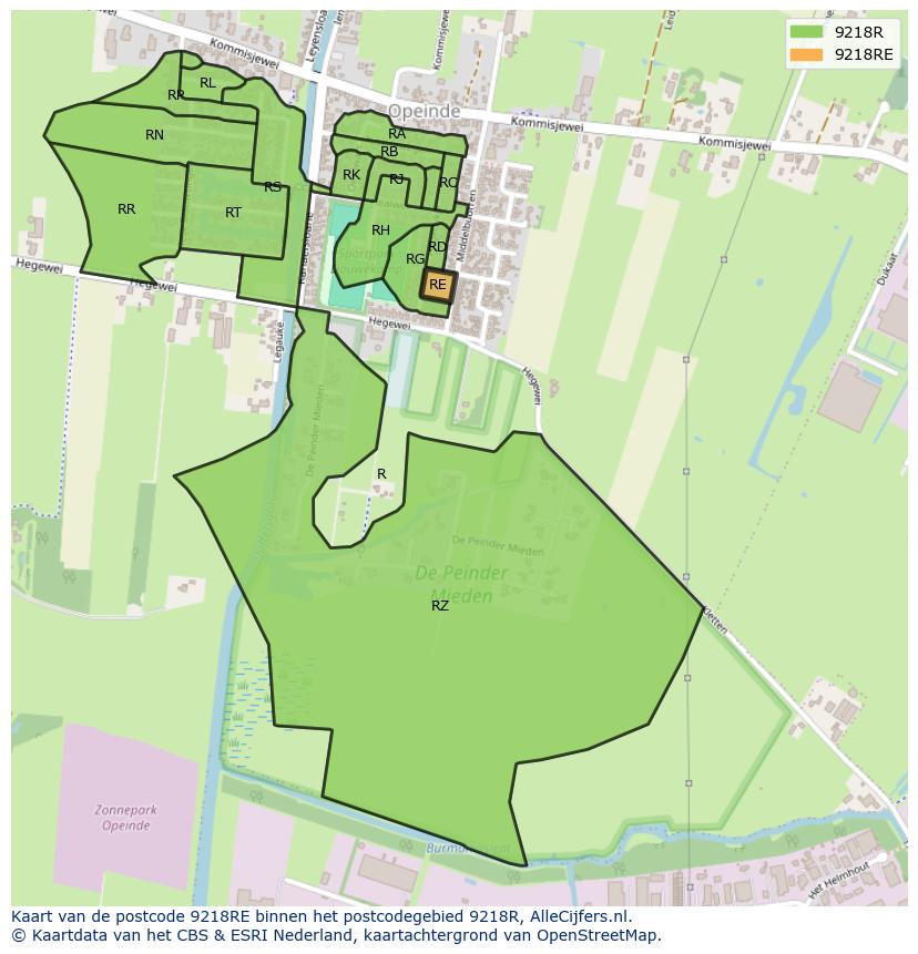Afbeelding van het postcodegebied 9218 RE op de kaart.