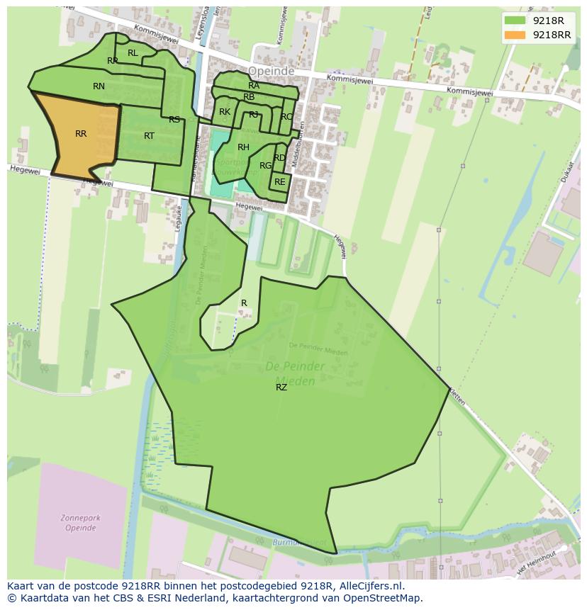 Afbeelding van het postcodegebied 9218 RR op de kaart.
