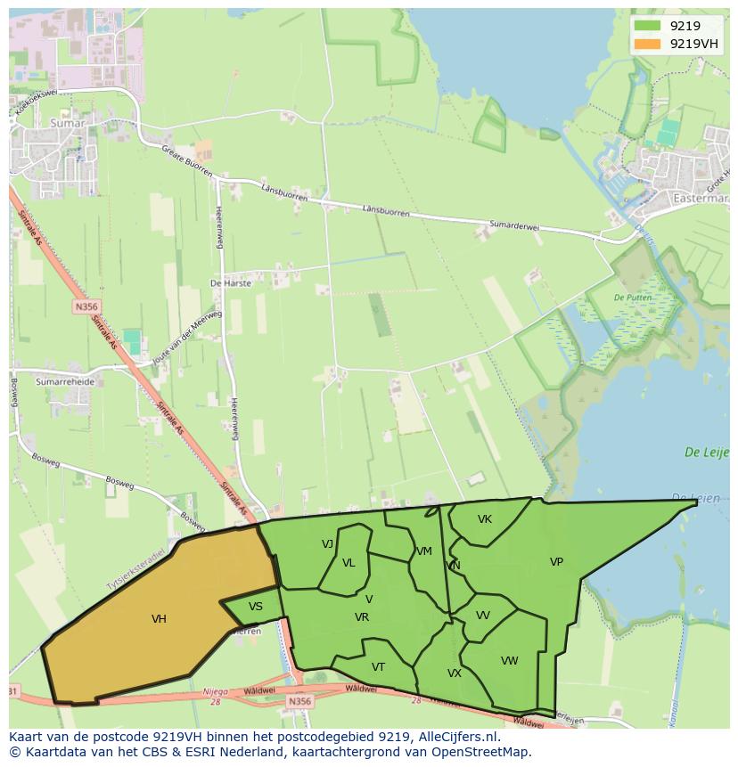 Afbeelding van het postcodegebied 9219 VH op de kaart.