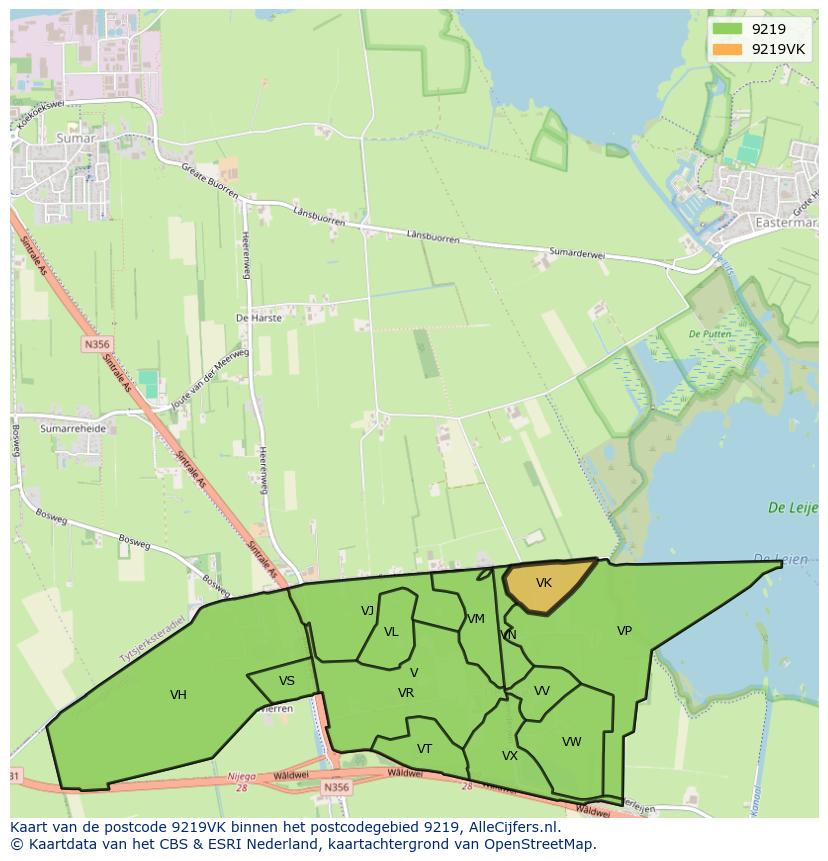 Afbeelding van het postcodegebied 9219 VK op de kaart.