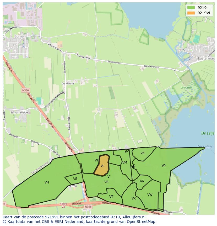 Afbeelding van het postcodegebied 9219 VL op de kaart.