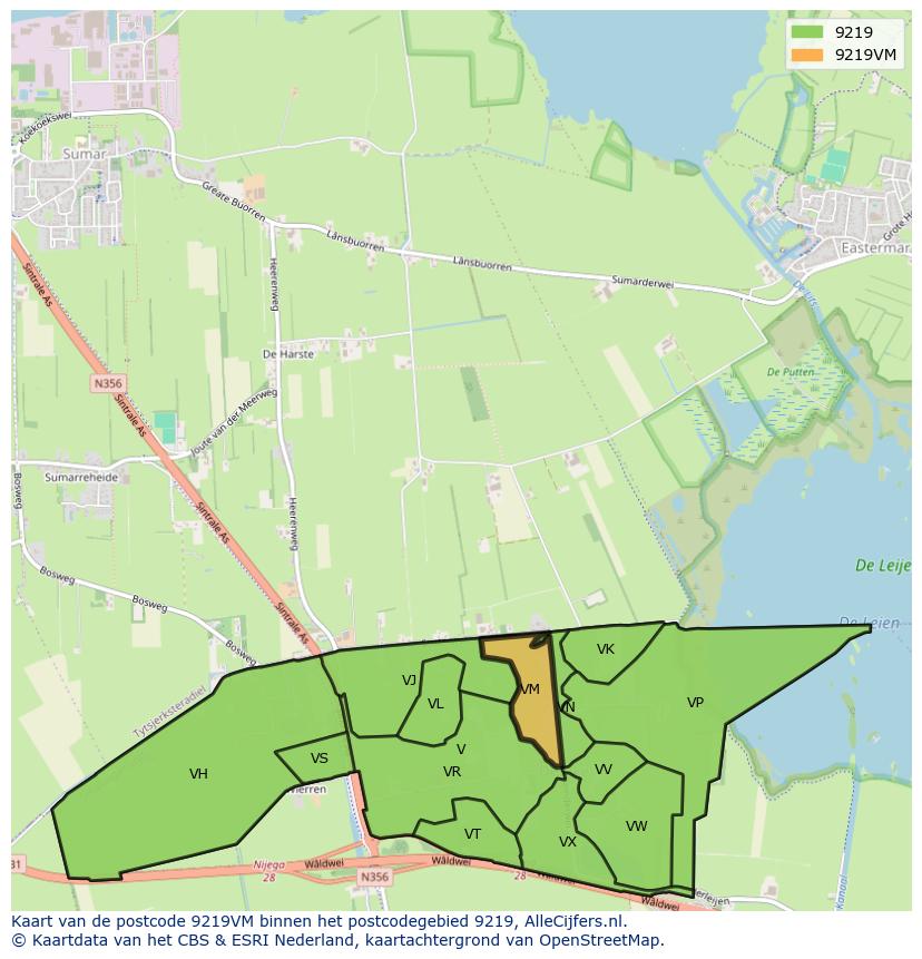 Afbeelding van het postcodegebied 9219 VM op de kaart.