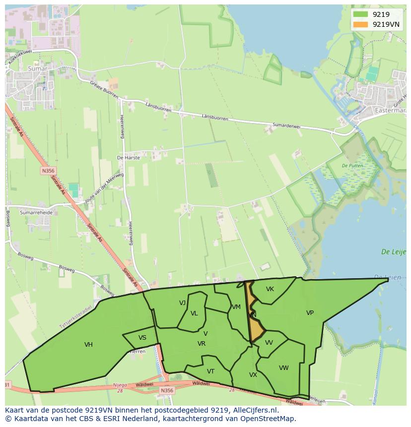 Afbeelding van het postcodegebied 9219 VN op de kaart.