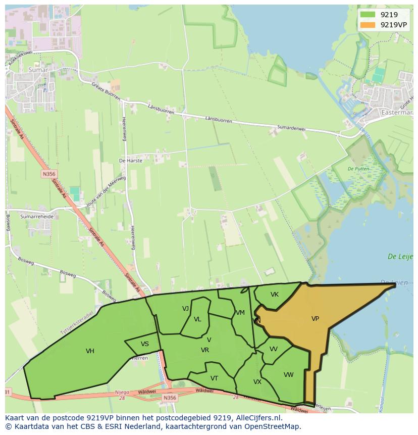 Afbeelding van het postcodegebied 9219 VP op de kaart.