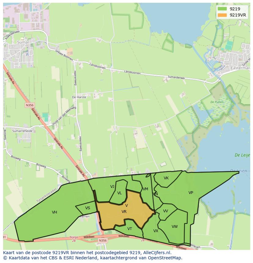 Afbeelding van het postcodegebied 9219 VR op de kaart.