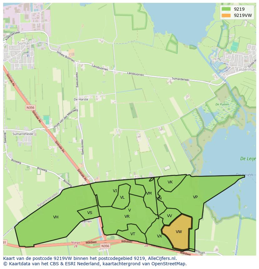 Afbeelding van het postcodegebied 9219 VW op de kaart.