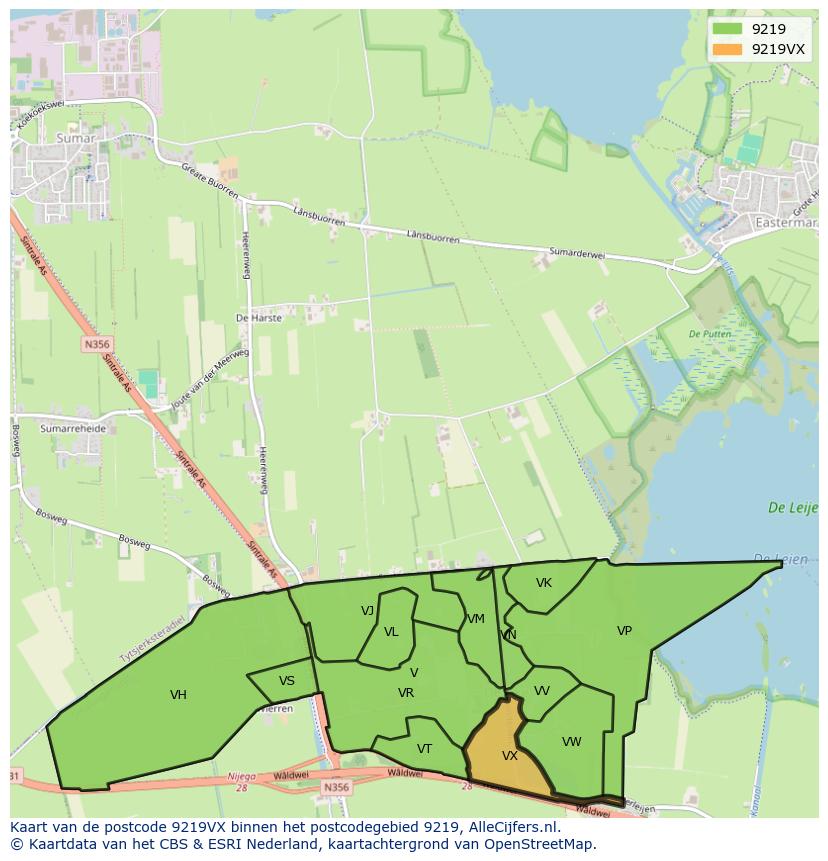 Afbeelding van het postcodegebied 9219 VX op de kaart.