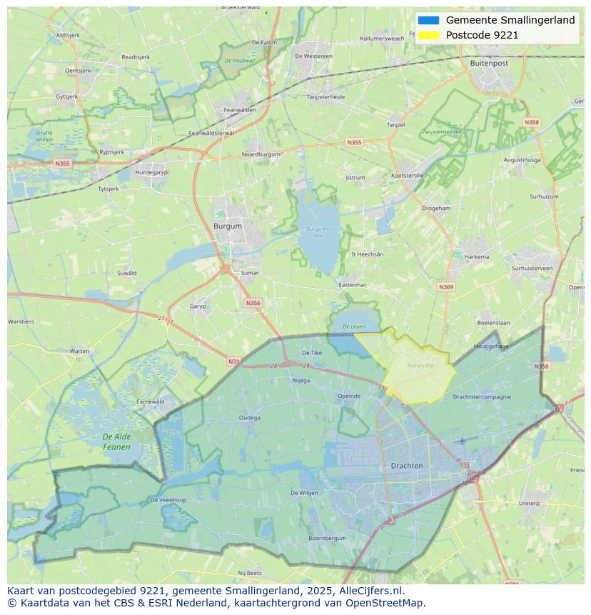 Afbeelding van het postcodegebied 9221 op de kaart.