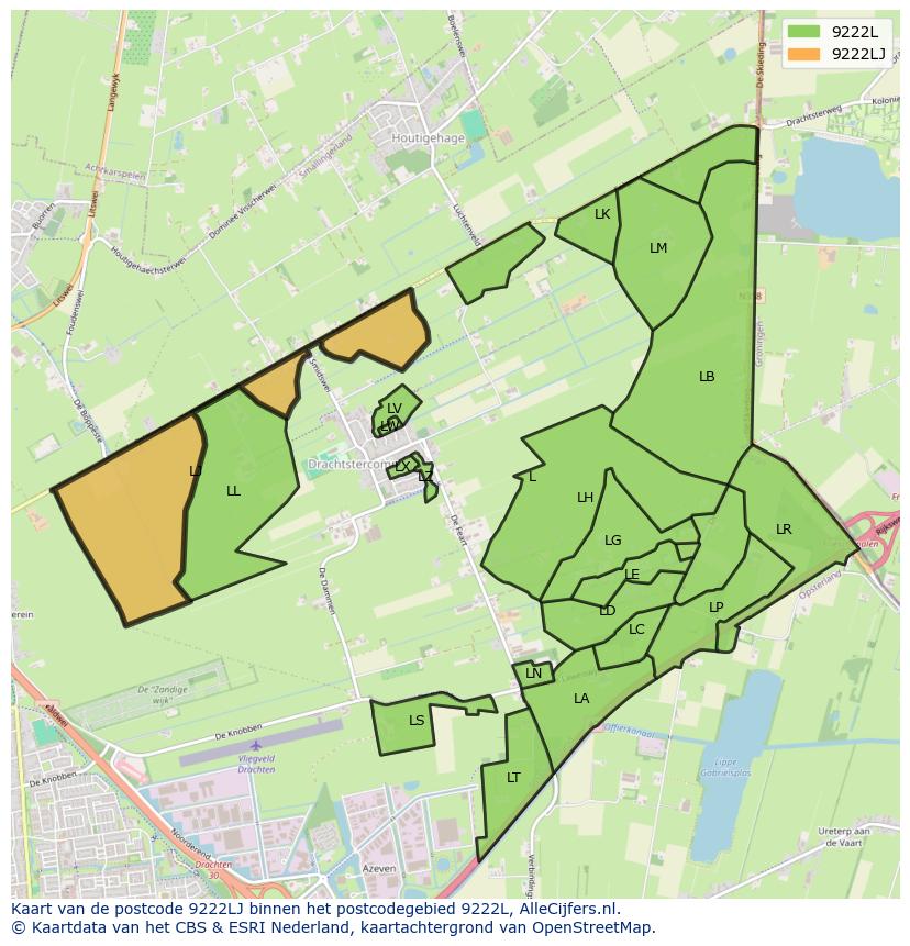 Afbeelding van het postcodegebied 9222 LJ op de kaart.