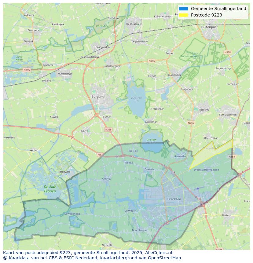 Afbeelding van het postcodegebied 9223 op de kaart.