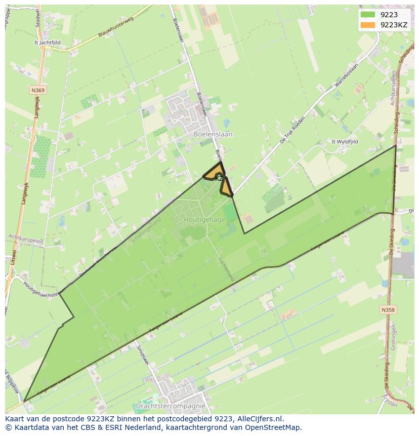 Afbeelding van het postcodegebied 9223 KZ op de kaart.