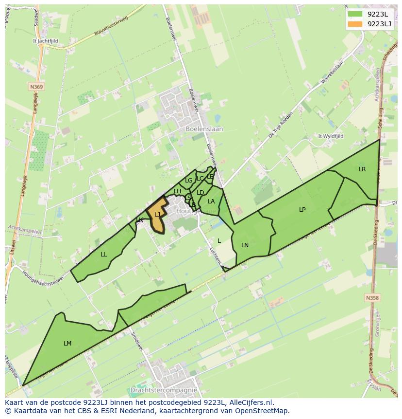 Afbeelding van het postcodegebied 9223 LJ op de kaart.