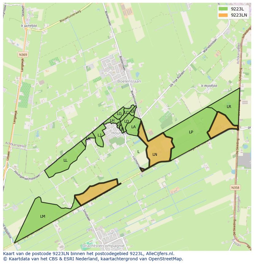 Afbeelding van het postcodegebied 9223 LN op de kaart.