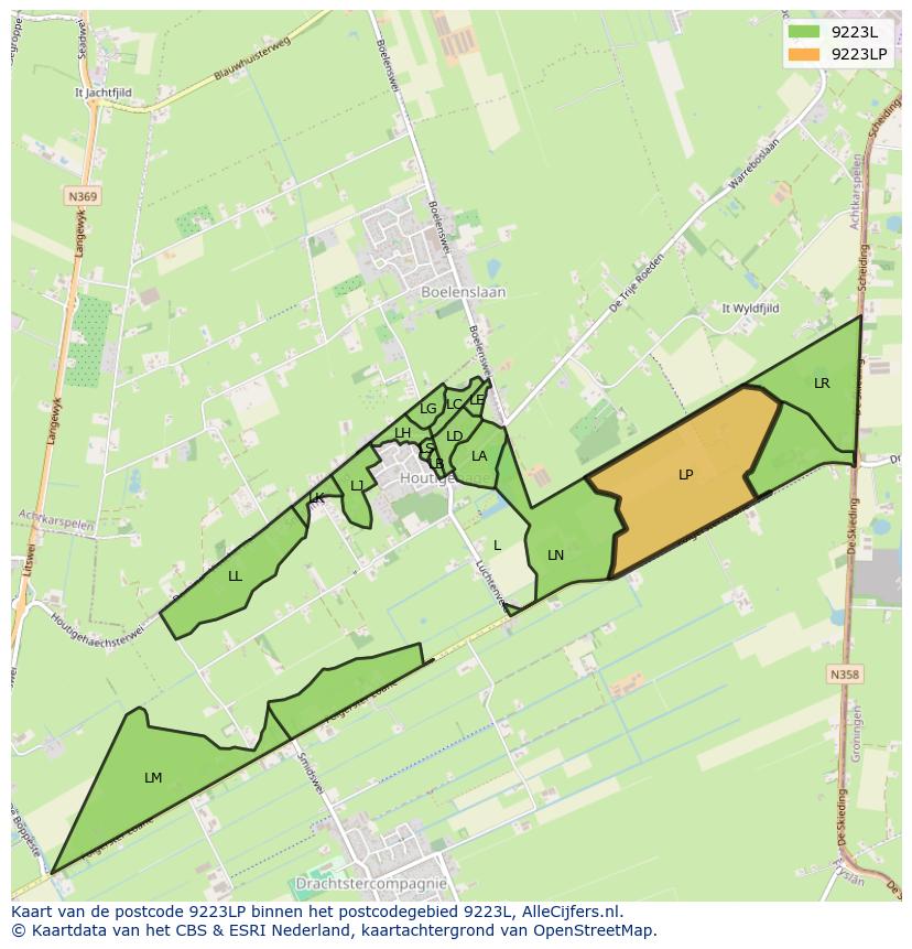 Afbeelding van het postcodegebied 9223 LP op de kaart.