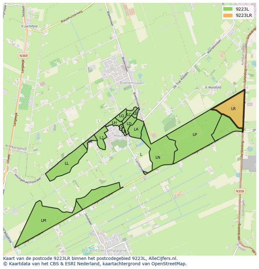 Afbeelding van het postcodegebied 9223 LR op de kaart.
