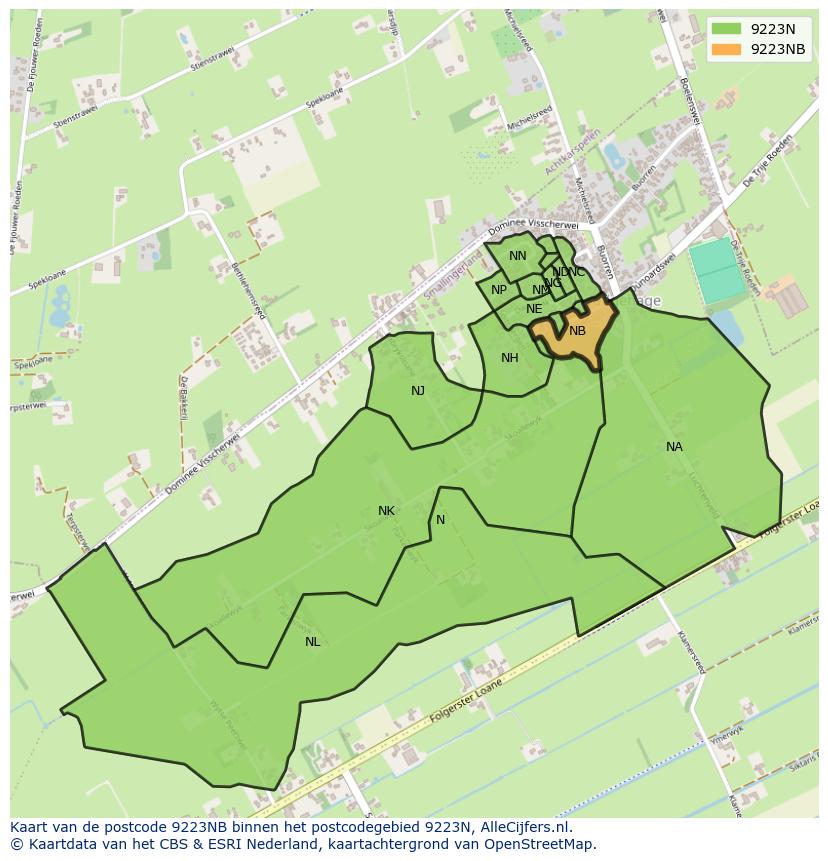 Afbeelding van het postcodegebied 9223 NB op de kaart.