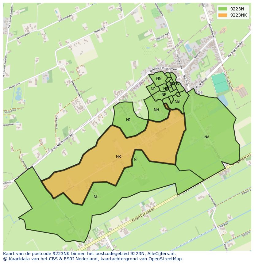 Afbeelding van het postcodegebied 9223 NK op de kaart.