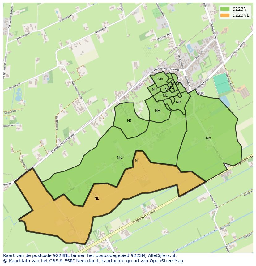 Afbeelding van het postcodegebied 9223 NL op de kaart.