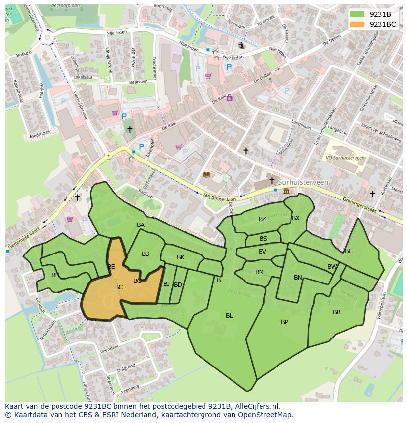 Afbeelding van het postcodegebied 9231 BC op de kaart.