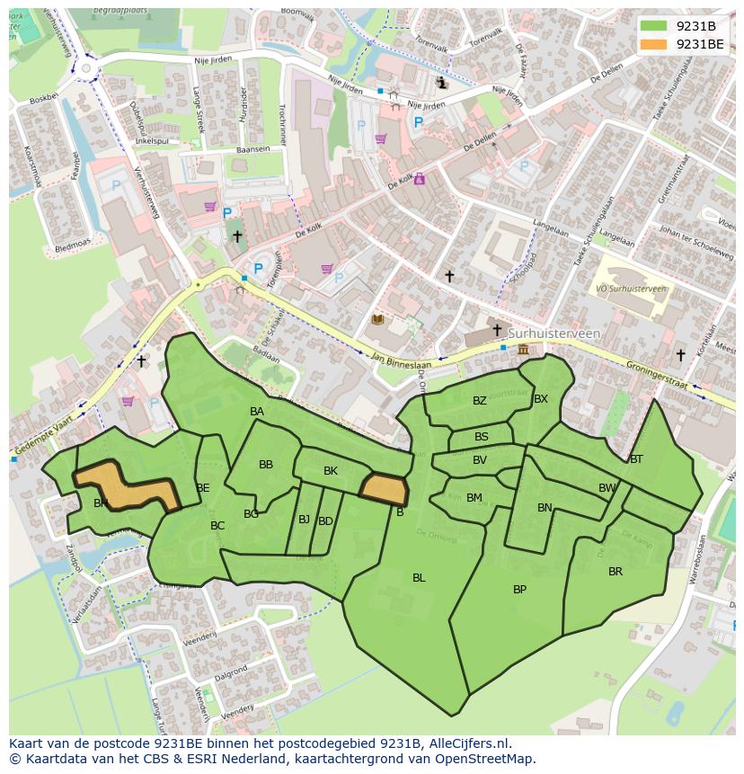 Afbeelding van het postcodegebied 9231 BE op de kaart.