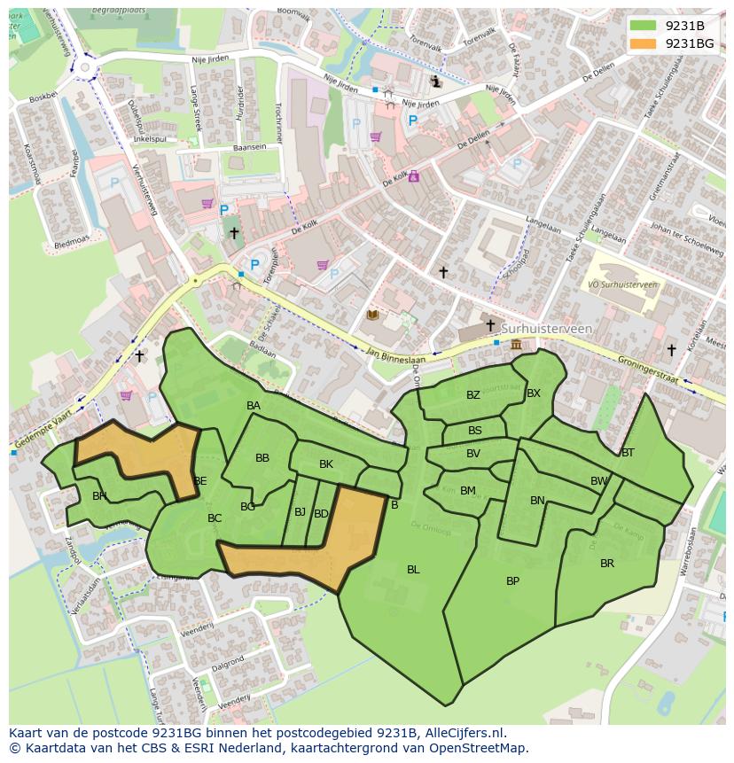 Afbeelding van het postcodegebied 9231 BG op de kaart.