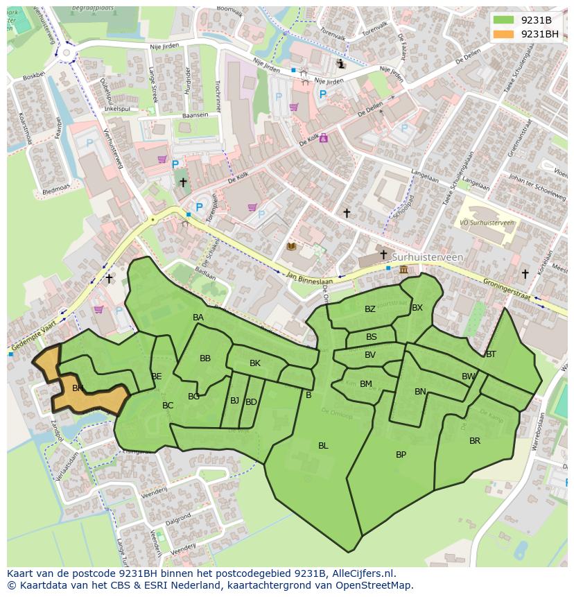 Afbeelding van het postcodegebied 9231 BH op de kaart.