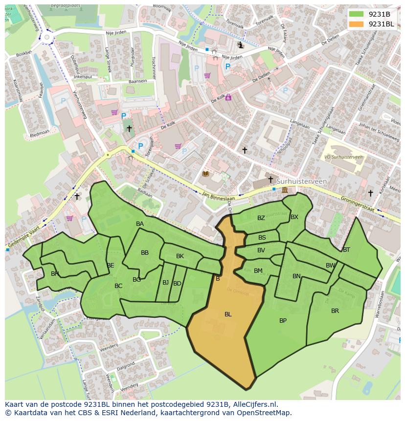 Afbeelding van het postcodegebied 9231 BL op de kaart.