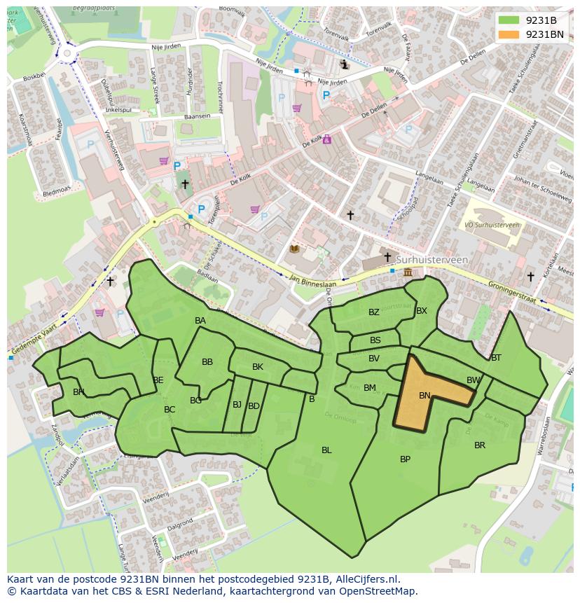Afbeelding van het postcodegebied 9231 BN op de kaart.