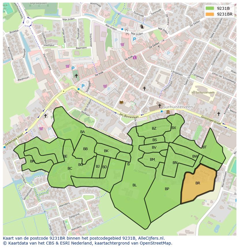 Afbeelding van het postcodegebied 9231 BR op de kaart.