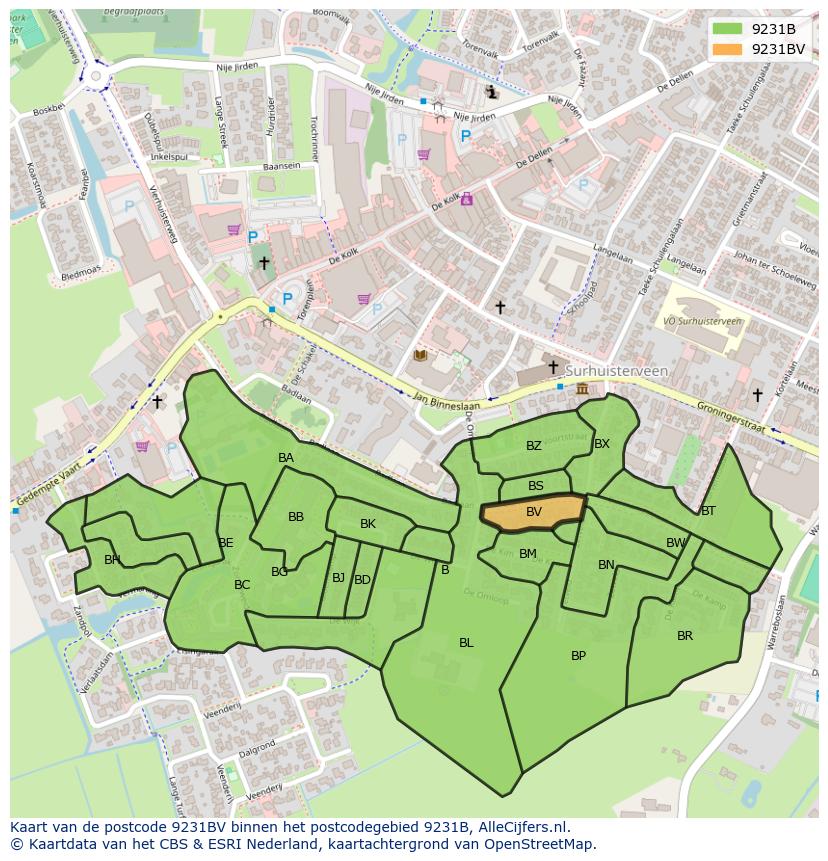 Afbeelding van het postcodegebied 9231 BV op de kaart.