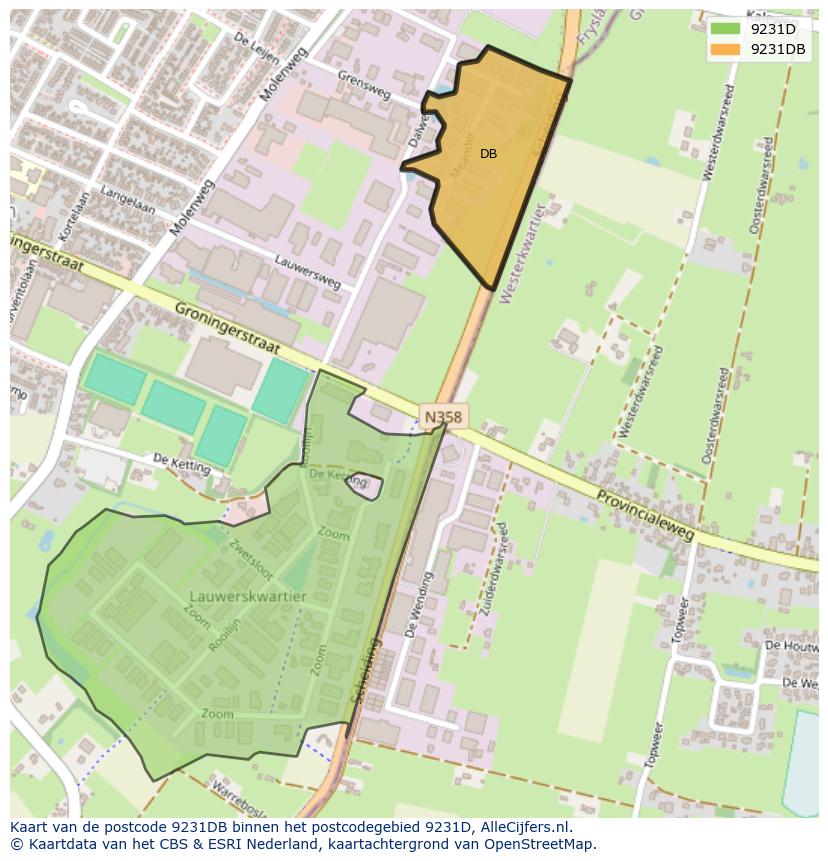 Afbeelding van het postcodegebied 9231 DB op de kaart.