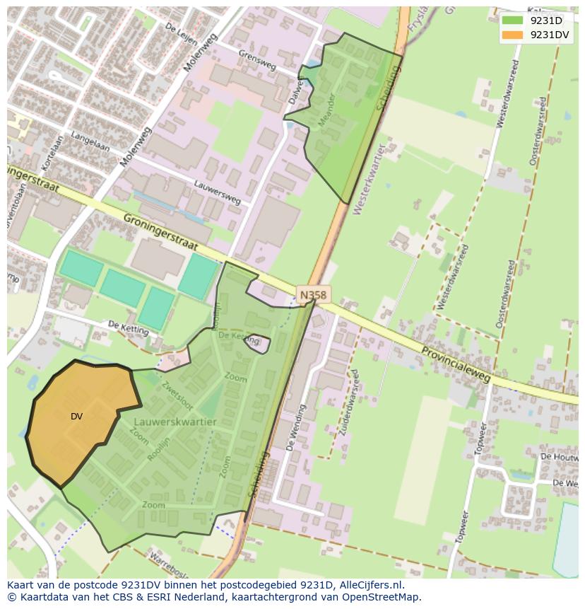 Afbeelding van het postcodegebied 9231 DV op de kaart.