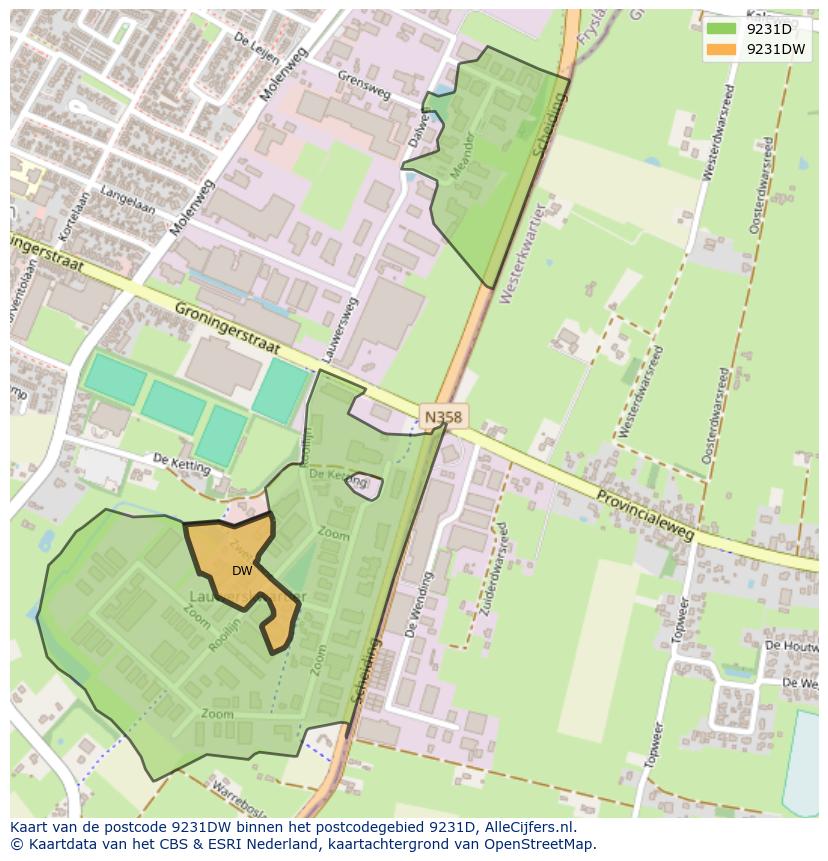 Afbeelding van het postcodegebied 9231 DW op de kaart.