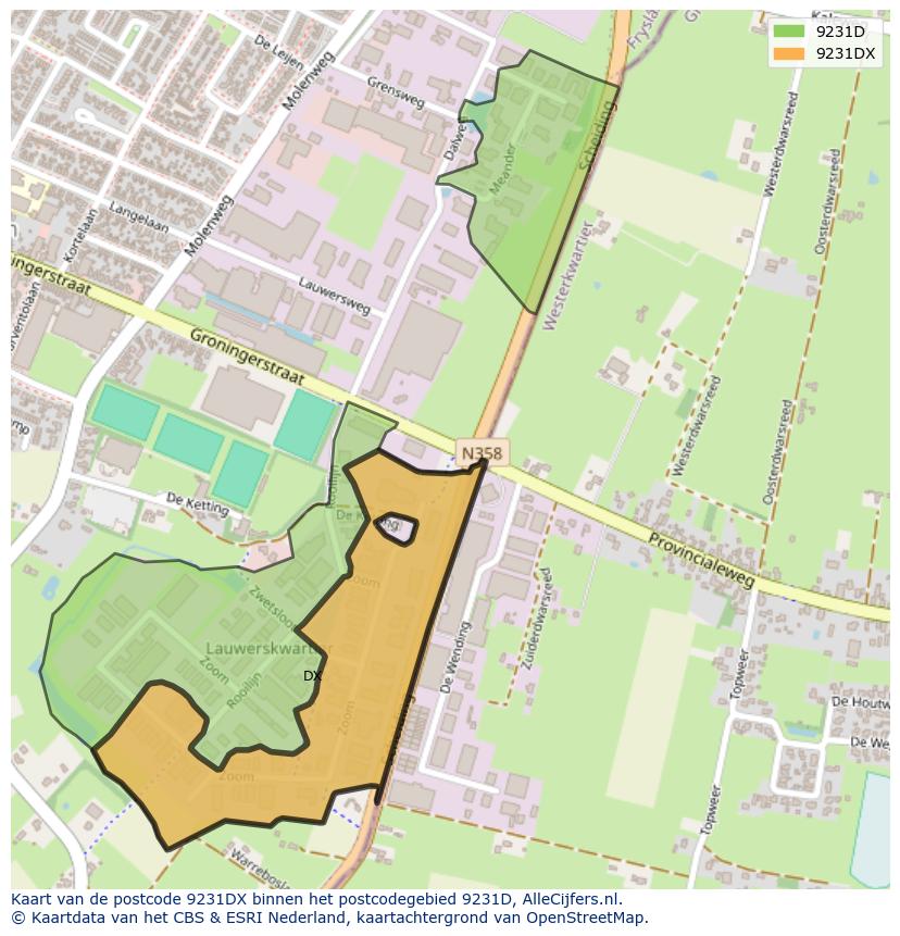 Afbeelding van het postcodegebied 9231 DX op de kaart.