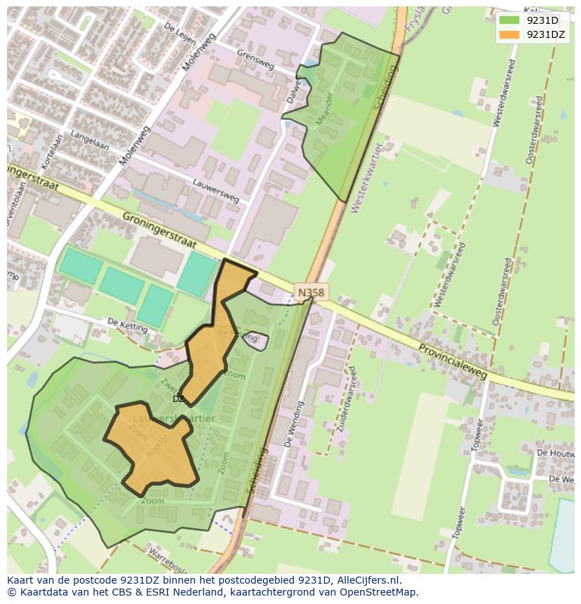 Afbeelding van het postcodegebied 9231 DZ op de kaart.